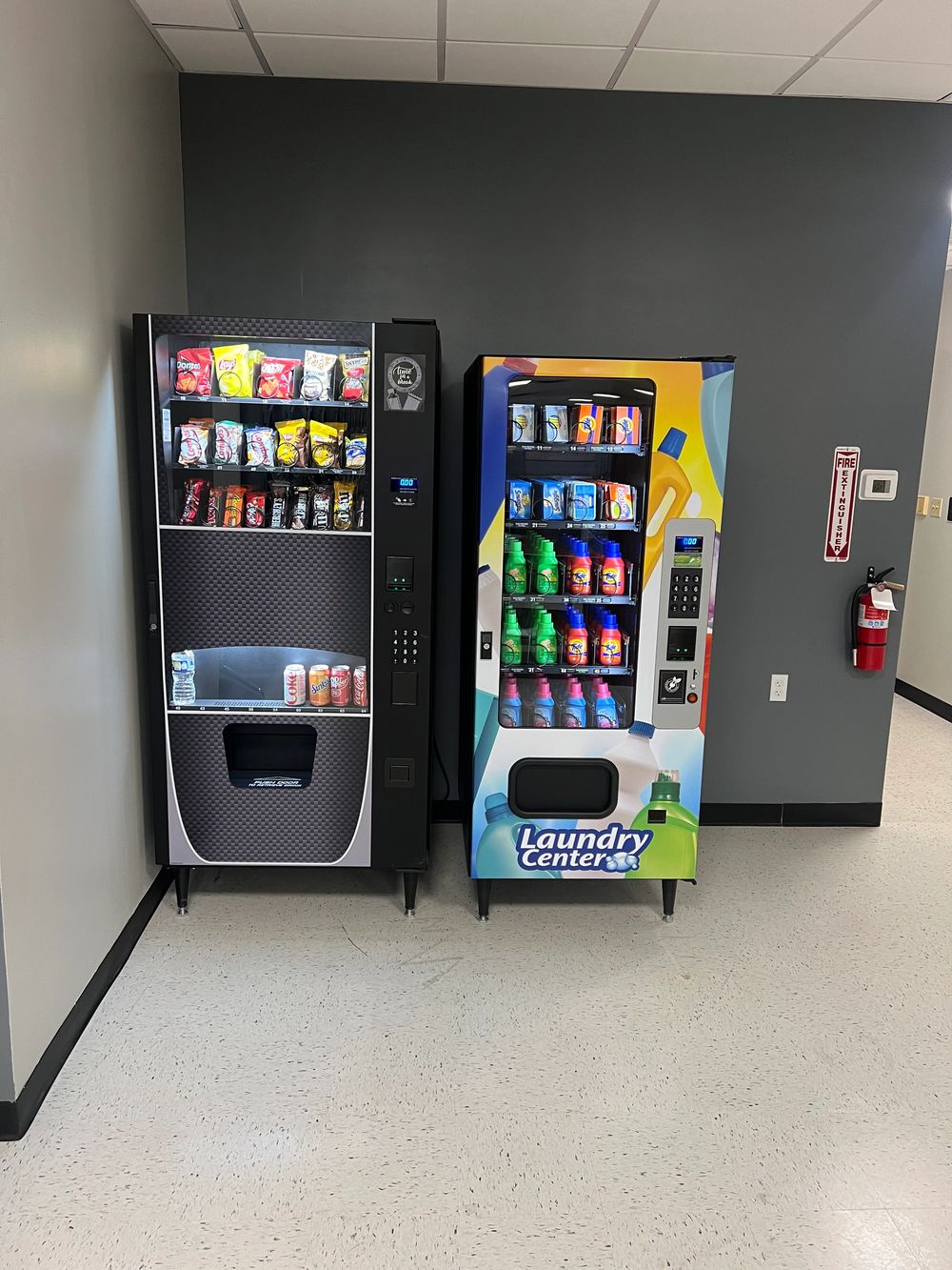 Snack, drink and detergent vending machines on-site at Clean Sheets