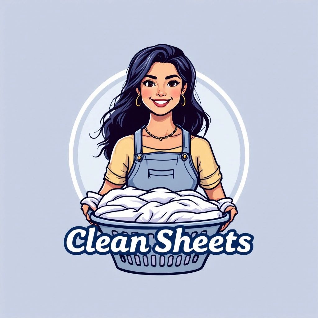 The Clean Sheets Laundromat mascot holding a basket of fresh linens